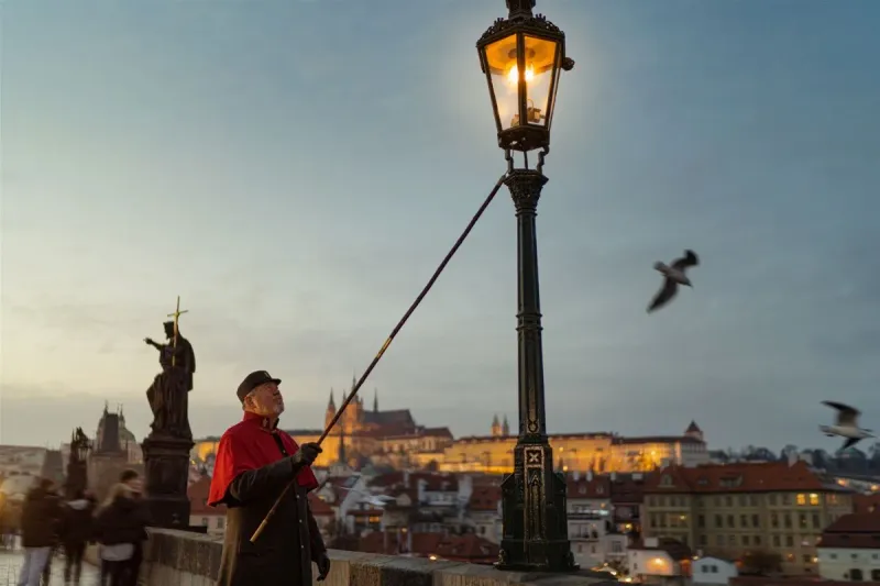 A Touch of History in Advent: The Gas Lantern Lighter on Prague’s Charles Bridge