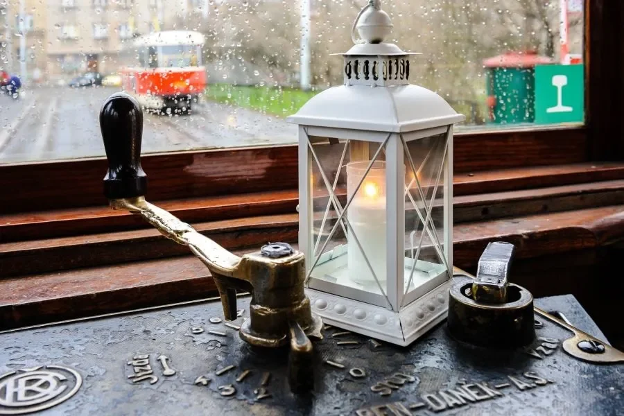 Historic trams distribute the Peace Light in Prague