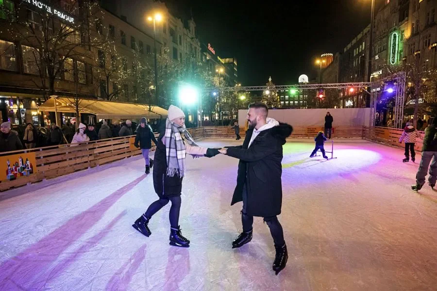 Ice Skating Fun on Wenceslas Square in Prague