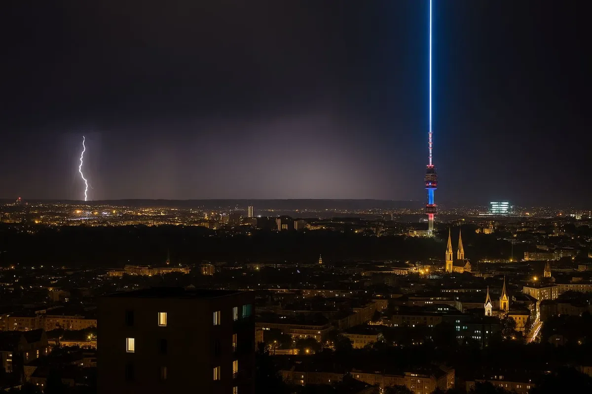 Laser Beam from Žižkov Television Tower Commemorates the End of World War II 80 Years Ago